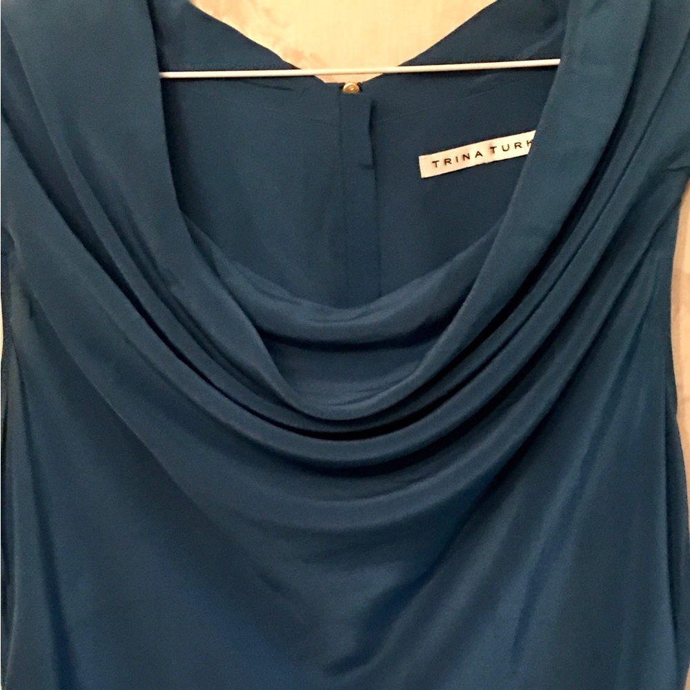 Trina Turk Blue 100% Silk Blouse - Picture 12 of 16